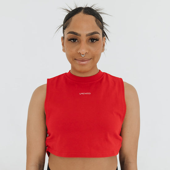 UNLMTD RUCHED CROP TEE (SCARLET RED) - UNLMTD Active + Lounge