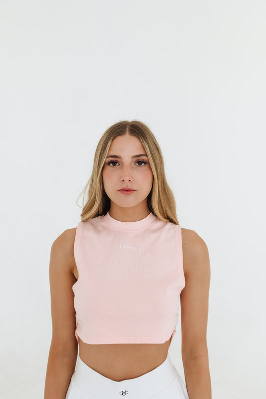 UNLMTD RUCHED CROP TEE (CHAMPAGNE PINK) - UNLMTD Active + Lounge